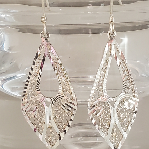 925 Turkey Sterling Filigree Kite Drops w/Diamond-Cut Accents - Picture 3 of 7